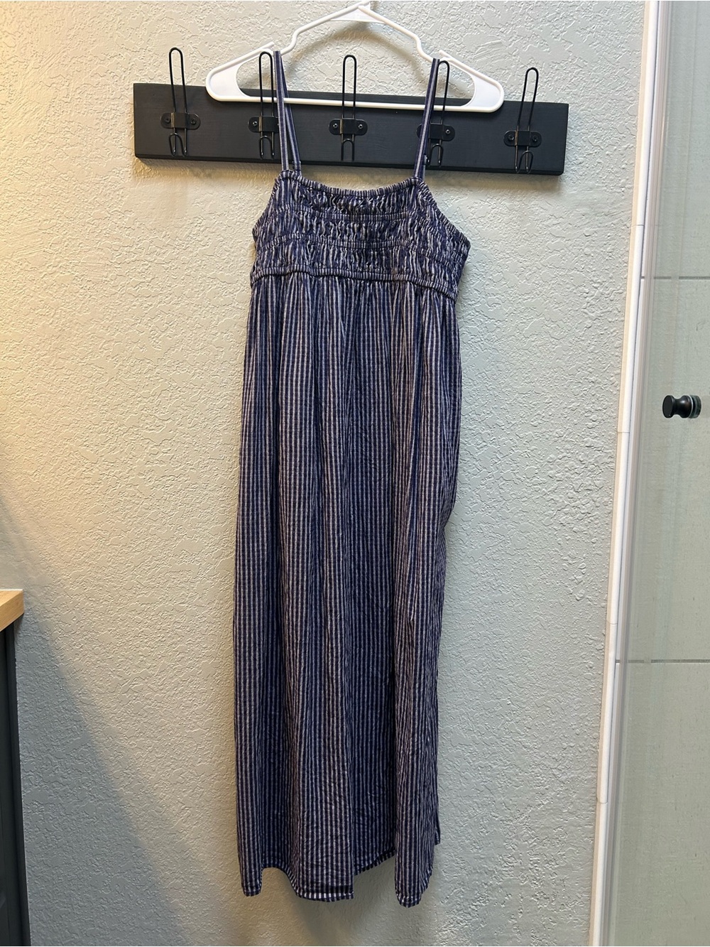 a new day Navy and White Striped Smocked Top Midi Dress